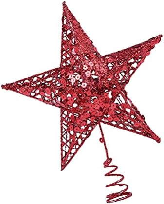 Minkissy Ретро Начало Декор Коледна Звезда Коледа Topper, Блестящ Коледа Topper Коледна Звезда За Украса На Върха На Дърво Украсата На Върха На Дървото Червен
