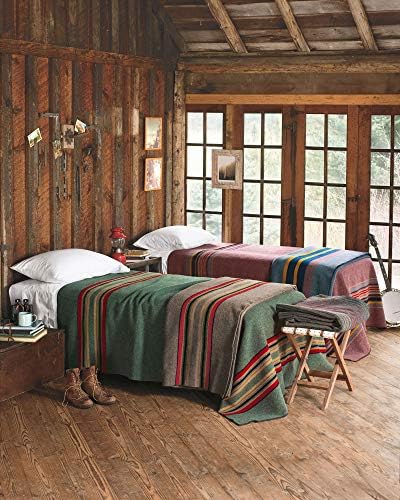 Одеяло на Ивици от Дебела Топла Вълна Pendleton Yakima Лагер За помещения и на Улицата, Езеро, Размер Queen