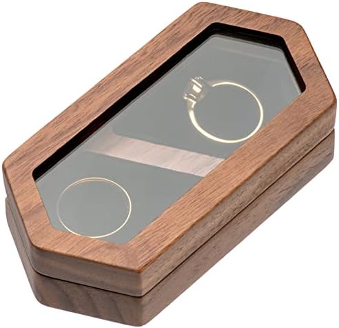 COSISO 2 Опаковки Дървени Кутии за Пръстени за Сватбената церемония (Правоъгълник, Черен, 3 слота + Шестоъгълник Черен Вътрешен)