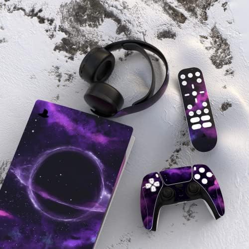 PlayVital Purple на Deep Space Пълен Комплект Стикер на Кожата за конзолата ps5 Digital Edition, Vinyl Стикер-Стикер за контролер ps5, зарядно устройство, Слушалки и медии-дистанционно упра?