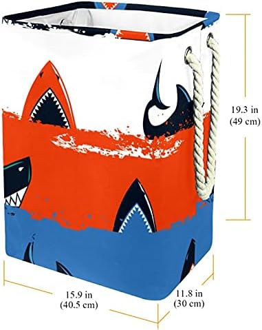 Blue Orange Морска кош за бельо с Дизайн на Акула, Голяма Кошница за дрехи С Удобна дръжка За Носене, Водоустойчива