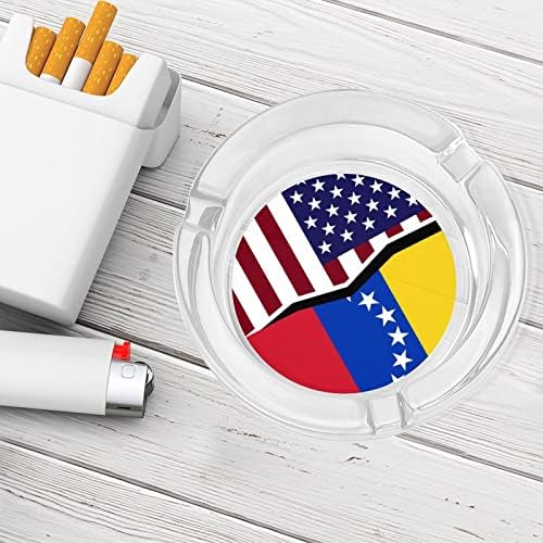 Стъклен Пепелник под флага на САЩ и Венецуела за Цигари и Пури Класически Кръгли Пепелници от Прозрачен Кристал