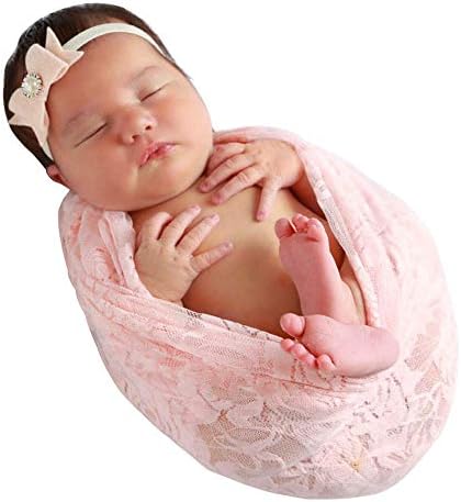 LDDCX дантелено одеало за бебета и превръзка на главата от 2 теми с мъниста.Реквизит за снимки на бебето (T1) (A)