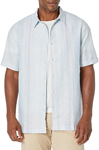 Мъжка риза с копчета с къс ръкав и поставяне на Омбре от Ленена смес Cubavera, която е Боядисана в цвета на Омбре