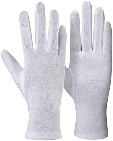 Бели памучни ръкавици Varmex за сухи ръце, Хидратиращи при Екзема на вечер | За сън, за разглеждане на монети, Сребърни