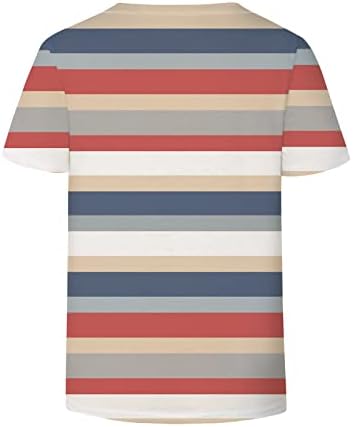 Горната Риза за Дами Лято Есен с Къс Ръкав 2023, Памучен Ежедневни Риза в Графичната Лента с Дълбоко V-образно деколте 32