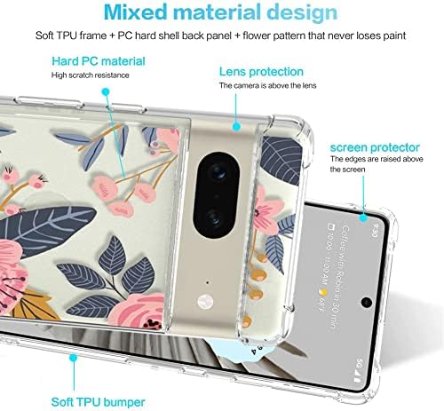 ООК, Съвместим с Google Pixel 7, Прозрачен калъф с цветен дизайн, Прозрачен калъф за мобилен телефон с цветен модел, Удароустойчив