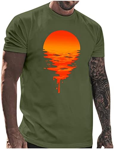 HDDK Мъжки солдатские Тениски с къс ръкав, Летни Блузи с принтом Повърхността на езерото по залез слънце, Тренировка за бягане,