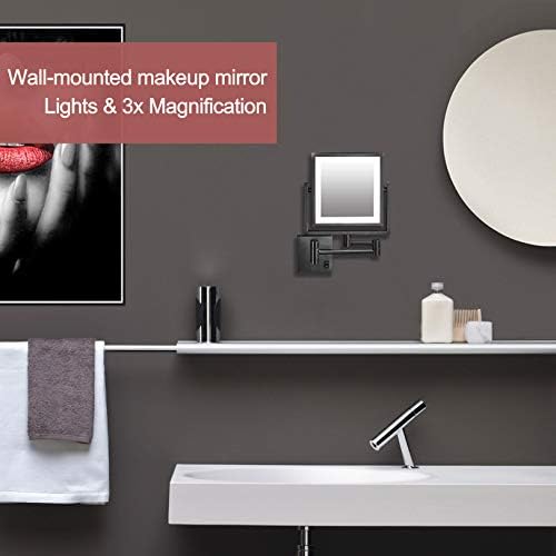 8 Стенно Огледало за гримиране в Банята с подсветка, Двустранно Огледало за Тоалетка маса с подсветка с 1X/3X Увеличение,