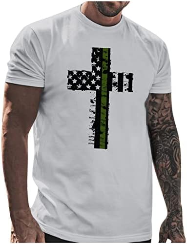HDDK Мъжки Тениски с къс ръкав Патриотичен войници, Върхове с принтом на Американското и Кръста на Исус, Спортни