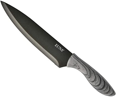 Нож на главния готвач EUNA 8 инча, Остър като бръснач, Кухненски нож за готвене, Универсален, Остър Нож с ножнами и подарък кутия, Вградена една дръжка с Ергономичен ди?