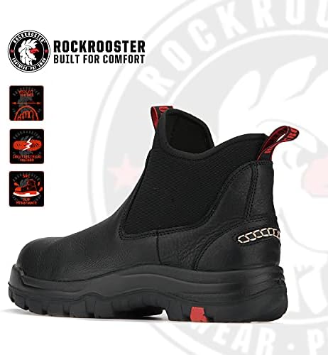 ROCKROOSTER / Мъжки черни работни обувки Челси на 6 инча, без шнур, Със стоманени пръсти, Водоустойчив, с