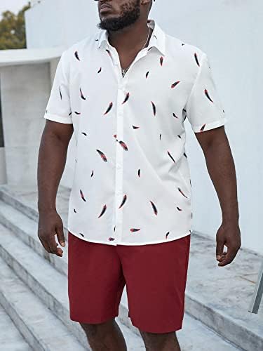 FIOXA / Мъжки облекла от две части, Мъжка риза с принтом под формата на перо и къси панталони с завязками на талията (Цвят: червен и бял, Размер: XX-Large)