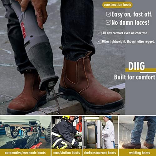 Работни обувки DIIG за мъже, 6-инчов меки/ със стоманени пръсти, без закопчалка, Леки, Удобни Непромокаеми