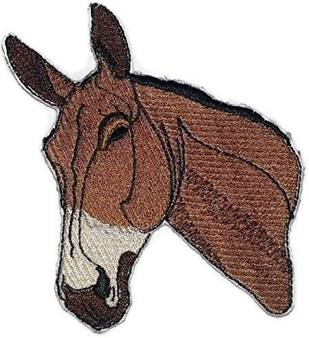 Изработена по поръчка и уникална муцуната на коня [Муцуната на Мулето], Бродирани желязо нашивке [3,5 х 4,5] Произведено