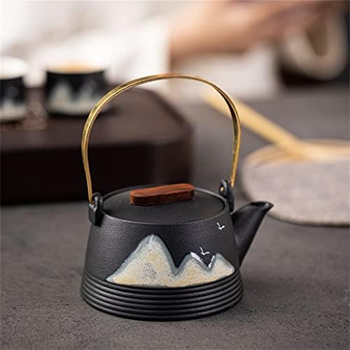 Дебели черни керамични съдове за готвене 290 мл, ръчно рисувани, гърне с камелией, следобеден чай, гърненце (Цвят: A, размери: