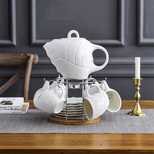 TJLSS обикновен бял керамичен кафе, чай бял дървен поднос с чайник чаша гърне бар домакинство кухненски принадлежности (Цвят: A, размер: както е показано на фигурата)
