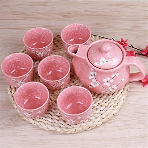 UXZDX Набор от манекени с цъфнал вишнев, 1 гърне, 6 чаши, Керамични, определени за пиене, Чайник, чай, определени за