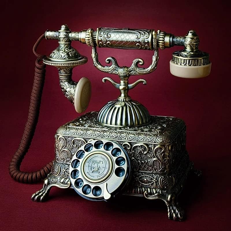 ZYKBB Метален Ретро Антикварен Телефон Старомодна Кабелна Стационарен Телефон с Превръщането Циферблат за Украса на