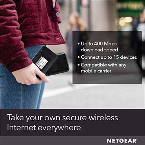 Мобилна точка за достъп Wi-Fi NETGEAR рутер 4G LTE AC797-100NAS на скоростта е 400 Mbit / s, свързване на до 15 устройства, създаване на WLAN навсякъде, отключени GSM