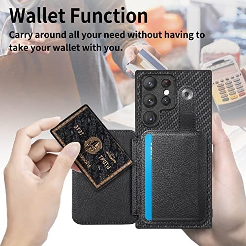 TopFunny Калъфи Galaxy S23 Ultra Чанта-портфейл с държач за карти, поставка [За закрепване], флип-надолу капачка от изкуствена