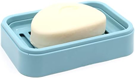 Пластмасова Сапунерка с Прозрачен Капак, Държач за Тоалетна сапуни за Баня и Кухня (Син)