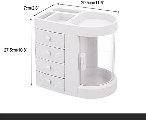 XMTXZYM Тоалетка с 4 Чекмеджета, стойка За Грим, Кутия За Съхранение, Прозрачно Въртящо се Прозорец, Органайзер Червило,
