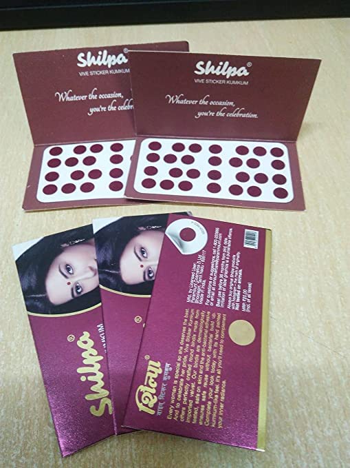 Стикер Shilpa Vive Кумкум - Тъмно Червено, Размер 4 (Опаковка от 5 броя) - Дерматологически тестван