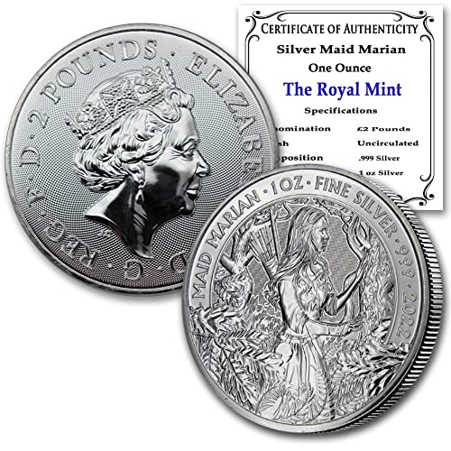 Сребърна монета прислужница Мэриан 2022 година с обем 1 унция, Брилянт, без да се прибягва, със сертификат за автентичността