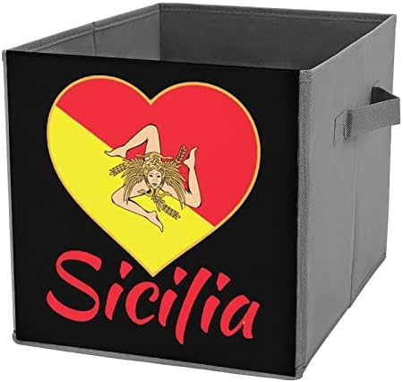 Флаг Сицилия - Сицилия Тринакрия Кутии За съхранение на Кубчета Сгъваеми Тъканни Организаторите с Дръжки Чанта за