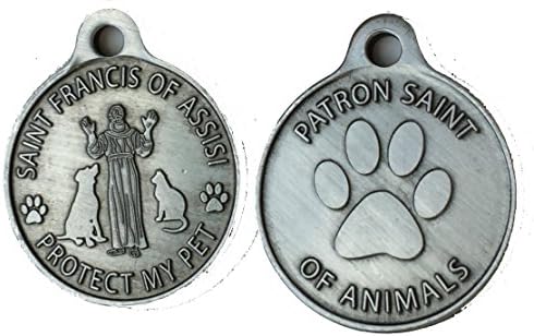 Рециклирани чип на Свети Франциск от Асизи, Покровител на домашните животни /Защитавай ми Любимец Калай цвят Ключодържател за кучета и котки