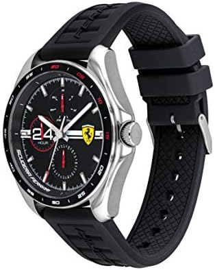 Мъжки кварцов часовник Ферари от неръждаема стомана, каишка силикон, Черни, 22 (Модел: 0870045)