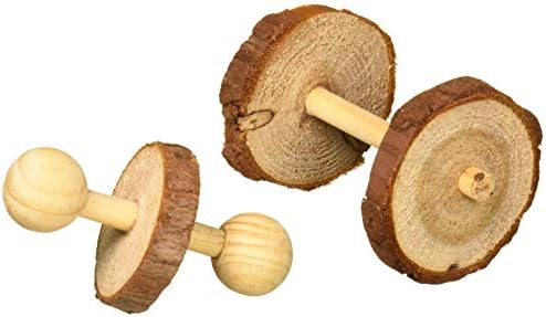 ТРИКСИ 2 Х дървени дъвчащи играчки-с дъмбели от, 9 х 4.5 см всяка. за Зайци, Морски Свинчета, Плъхове, Порове