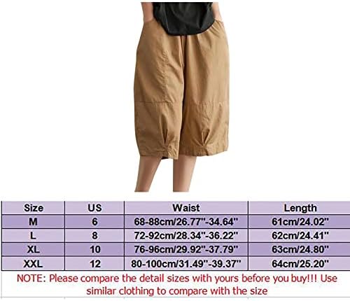 Дамски Панталони капри от памук и Лен, Ежедневни Удобни Широки Панталони Свободно Намаляване Дължина до Коляното, Удобни и Модерни Панталони-Бермуди за Жени