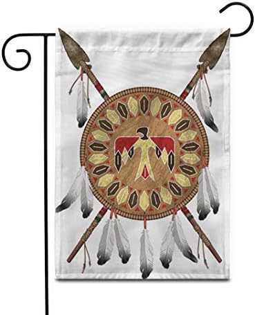 Awowee 12 x 18 Градина Флаг Tribal Щит на местните Индианци и Копието на Оръжие, Модел, Открит Начало Декор Двустранни