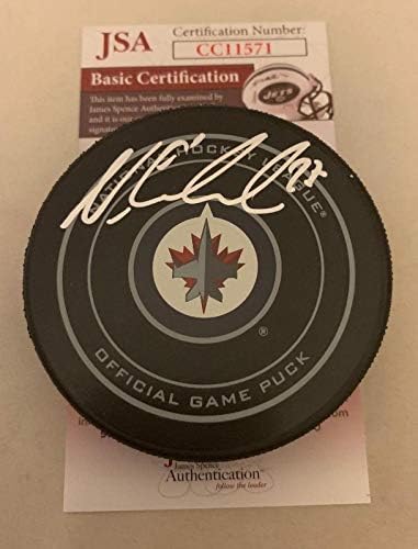 Николай Ehlers е подписал Официалната игра шайбата Уинипег Джетс с автограф от JSA - Autograph NHL Pucks