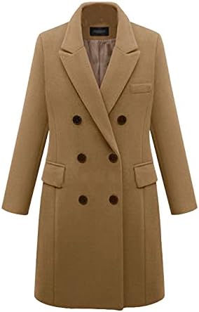 Дамски блузи големи размери, Двубортное палто копчета, Есен палто с джобове, Обикновен Женски Палто с дълги ръкави и отворена