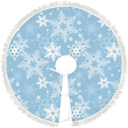 Vantaso Светло Синя Пола под формата на Снежинки, Бяла Коледна Елха, 30 инча, с Декоративни Пискюли, Малка Пола, под формата