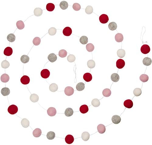 8-Подножието Червена, Розова, Сива и Бяла Вълнена Фетровая Венец с pom-помераните, 52 Фетровых топчета, 1 инч (2,5 см),