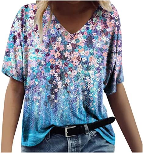 Блуза, Тениска за Момичета, Юноши Лято Есен Памук с Къс Ръкав VОбразный Силует Цветен Графичен Обяд Топ S6 S6