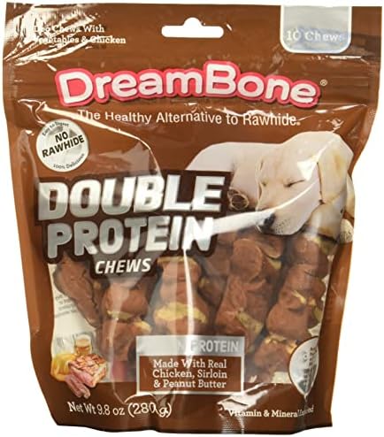 Протеинови преживя DreamBone Double, Приготвени от истинско пиле, изрезки и фъстъчено масло, 10 порции, Без Сурова кожа,