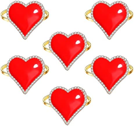 Пръстени за салфетки BSJELL на Деня на Свети Валентин с Лъскав Емайл, Пръстени за Салфетки във формата на Червено Сърце,