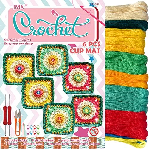 Комплекти за плетене на една кука QCZKB Coasters 18 Топки Памучна прежда за плетене на една кука Включват 2 куки за плетене