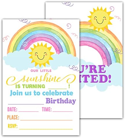 Покани, Картички за рожден ден Rainbow, Покана за участие в Честване на детски партита Rainbow Sunshine, Декорация