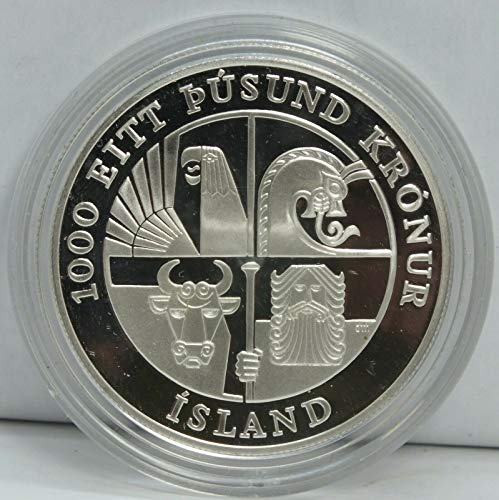 Незабравим Сребърен долар Исландия 2000 г. Лейфура Эйрикссона - DCAM - Монетен двор на САЩ