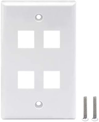 Стенни плоча Keystone с 4 порта VCE, посочена в UL (комплект от 10 броя), Единични стенни плочи за съединител Keystone RJ-45 и модулни вложки, бял