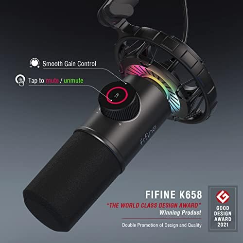Динамичен микрофон FIFINE USB и детска слушалки, RGB Кардиоидный микрофон за компютърни игри с жак за слушалки, слушалки