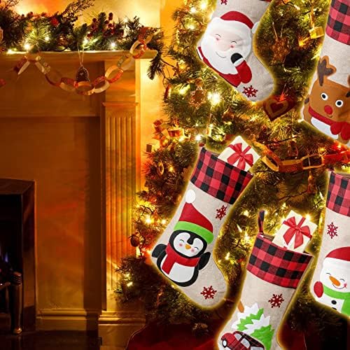 Aufien Коледни Чорапи, 5 X 18Бродирана Бельо Чул Червен Селска Къща с Камина Подвесное Украса за Семейни Бижута
