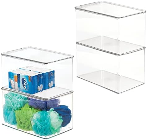 mDesign Штабелируемый Пластмасова кутия за съхранение в Банята с панти капак - Контейнер за сапун, средства за измиване