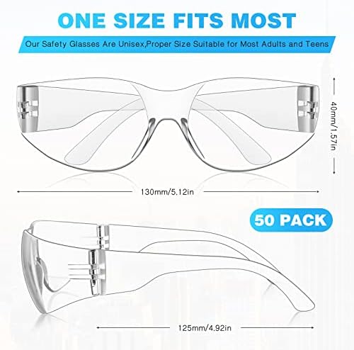WFIANG 50 Чифта Прозрачни Защитни Очила за мъже и жени, ANSI Z87.1, Устойчиви на надраскване и удар на Очите Защитни